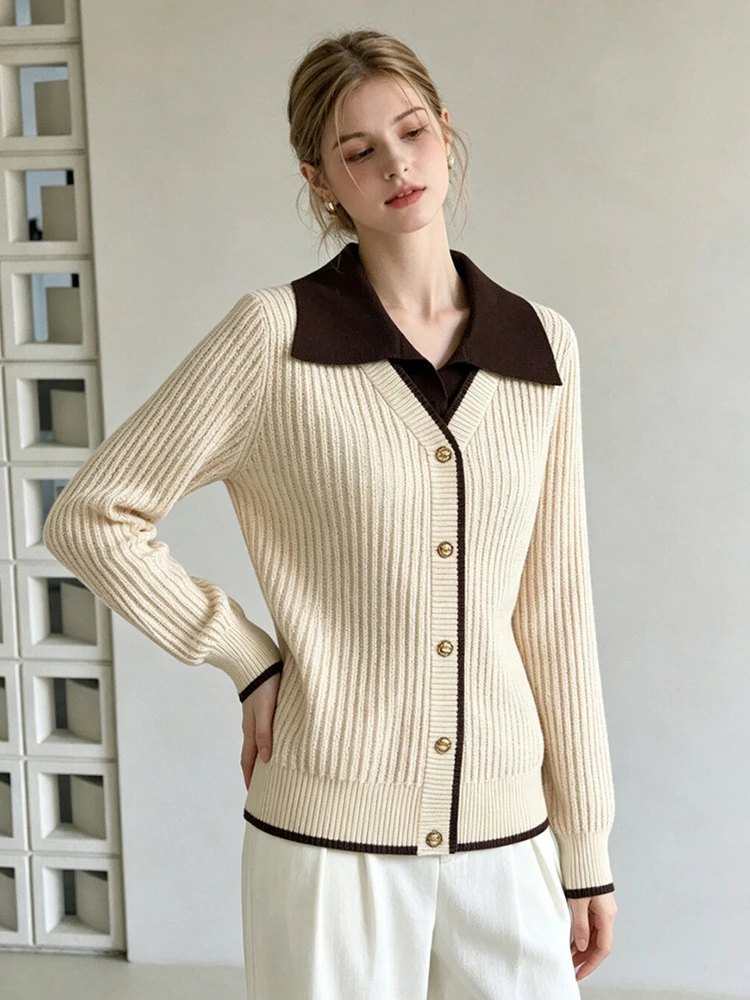 Retro Fake Two Cardigan Women American Loose Sweet Preppy Style Knitted Sweater Fall Winter Vintage Patchwork Long Sleeve Tops