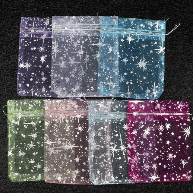 50 sztuk 10x12cm Gypsophila torba na biżuterię sznurkiem torba na prezenty do pakowania biżuterii torby ekspozycyjne Organza etui do przechowywania