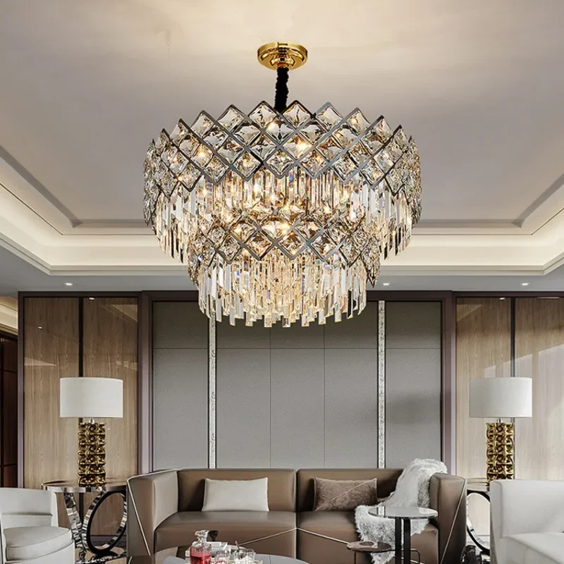 Stainless steel light luxury crystal chandelier, Italian minimalist living room, main lamp