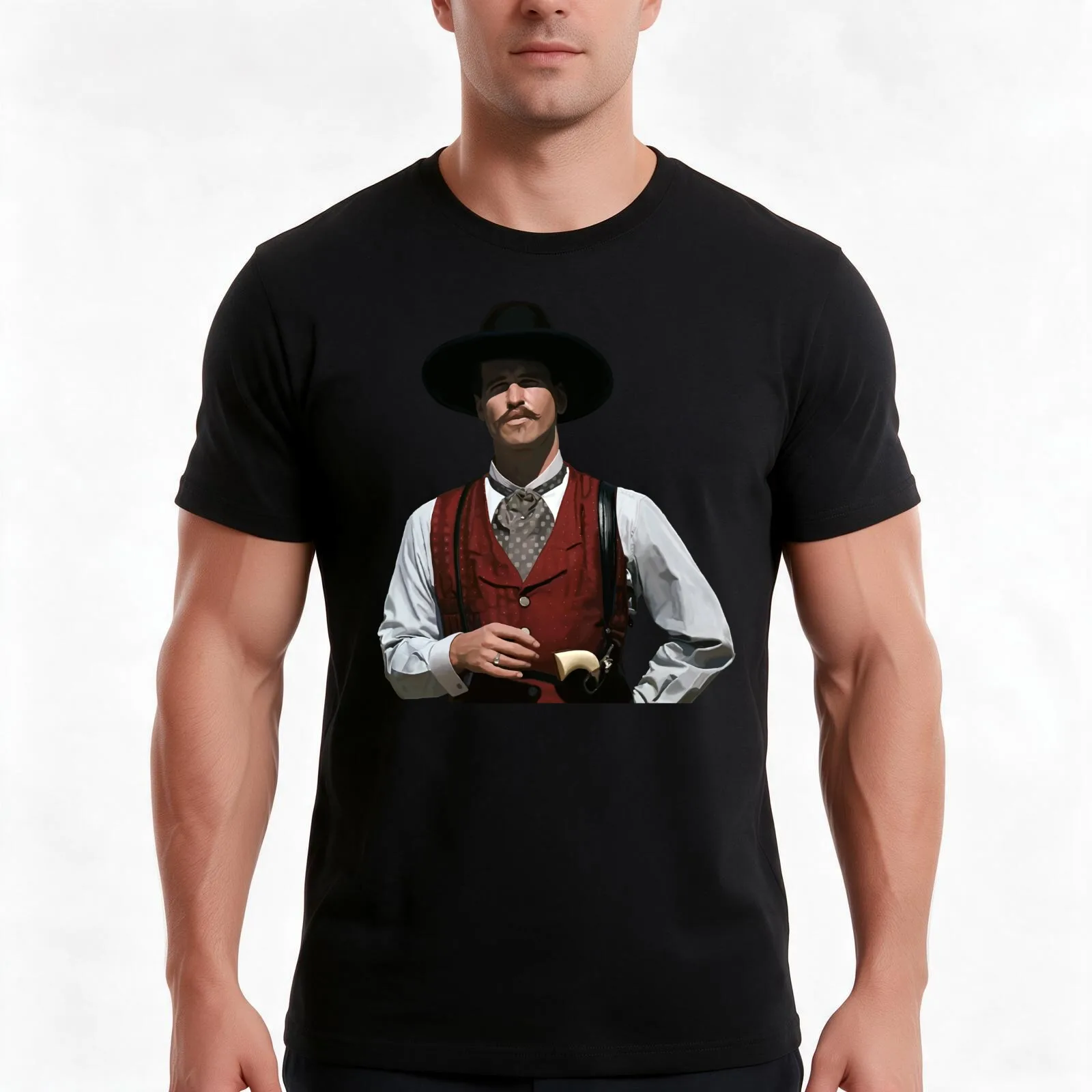 Doc Holliday T-Shirt, Summer Casual Cotton Tee, Oversized Streetwear Tops, Vintage Graphic Print, Loose Fit Short Sleeve