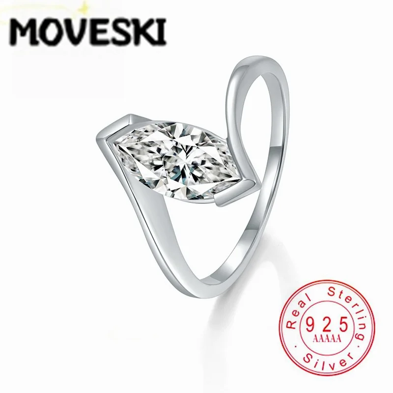 2CT Marquise Cut Moissanite Engagement Ring Twist Solitaire Real 925 Sterling Silver Promise Wedding Band Jewelry For Women