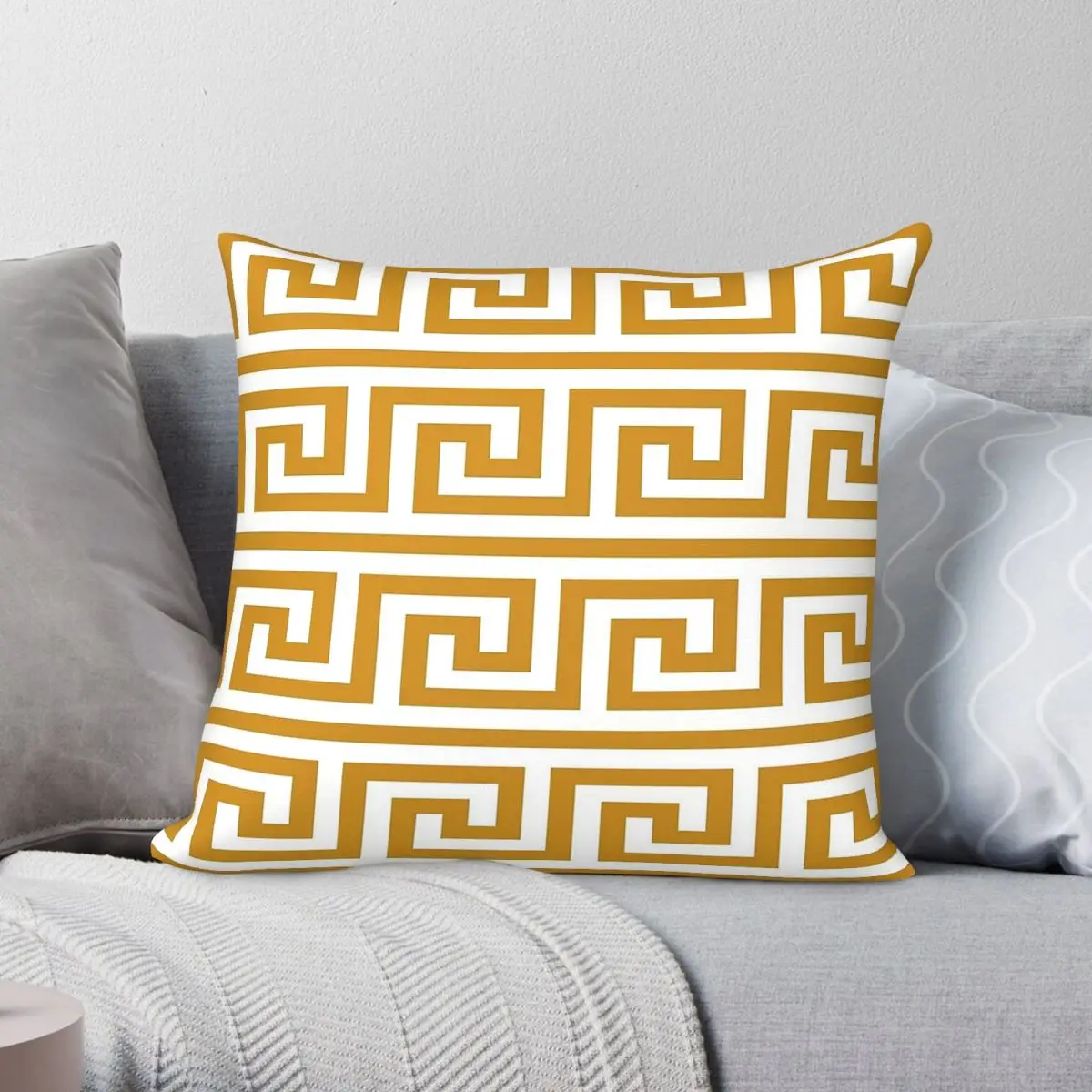 Geometric Gold Greek Key Square Pillowcase Polyester Linen Velvet Pattern Zip Decor Throw Pillow Case Sofa Cushion Cover