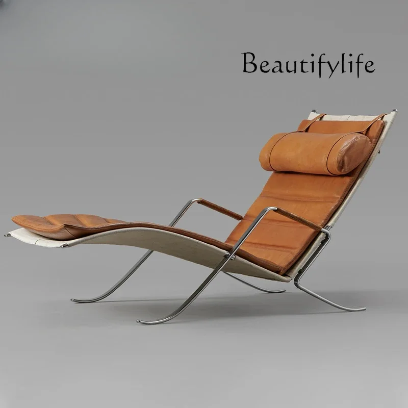 

Italian retro leather lounge chair recliner living room single sofa designer single chair grasshopper chair