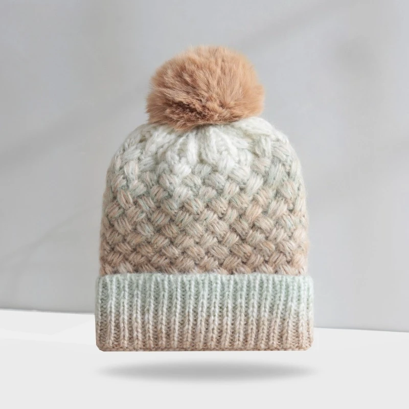 2025, neue verdickte Fleece-Strickmütze mit Farbverlauf für Damen und Herren, Outdoor-Strickmütze im Kopf-Stil, warme, gemütliche Strickmütze – Detail 7