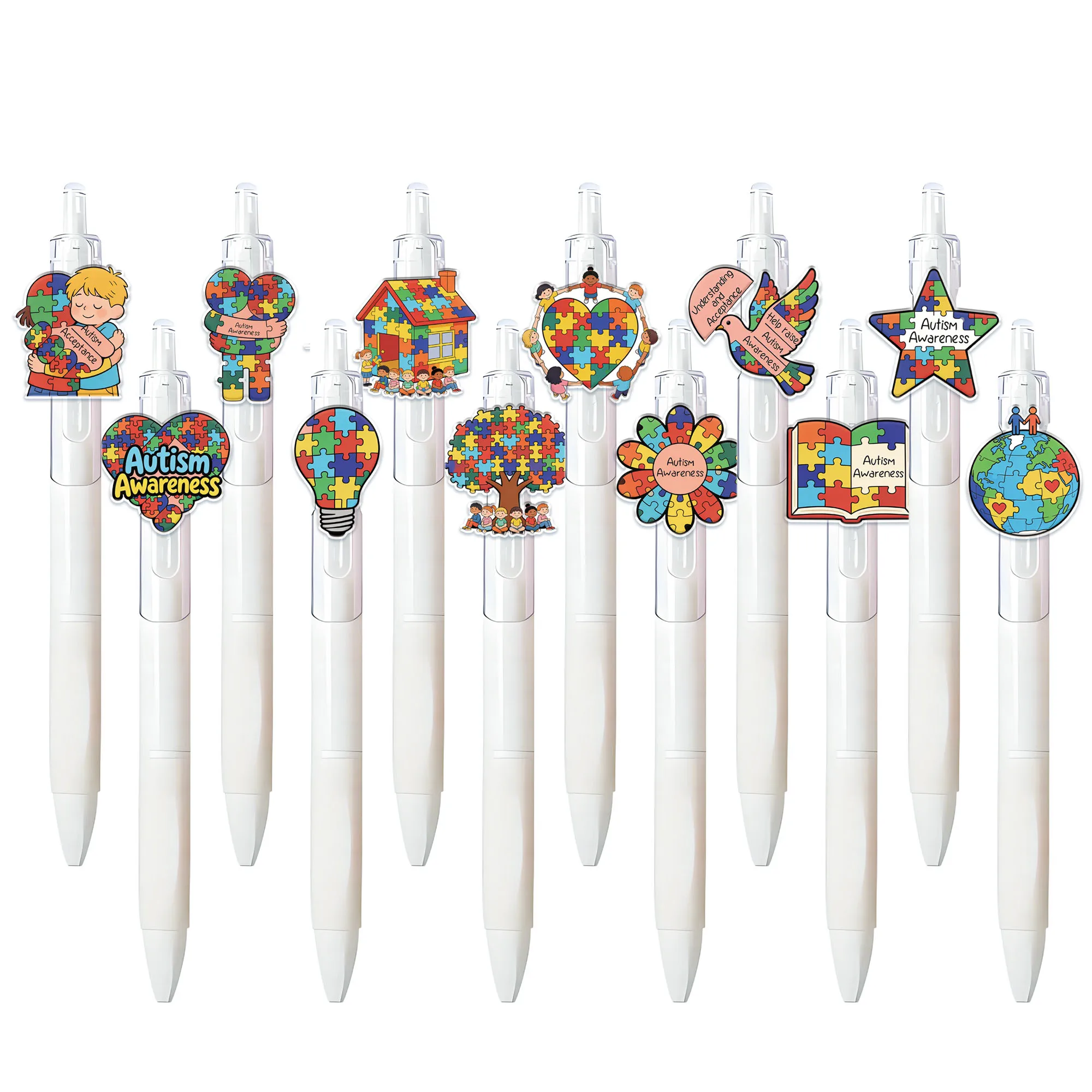 

12pcs Autism Awareness and Acceptance Theme Personalized Press Ball Creative Gift Pen