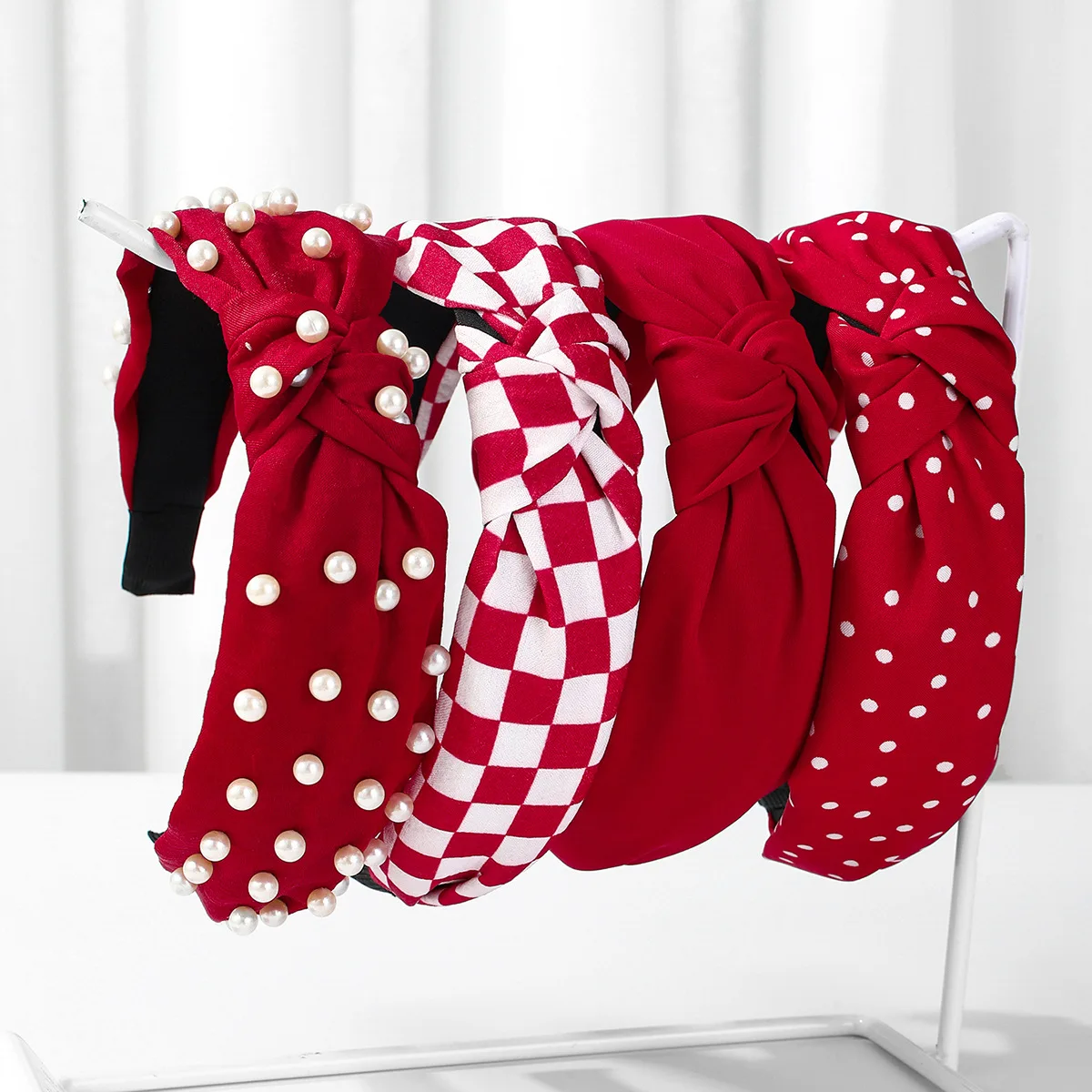 4 Pieces Red Pink Love Heart Valentine’s Day Floral Head Bow Wraps Wide Fabric Headband Women Hair Accessories Girls Head Band 2