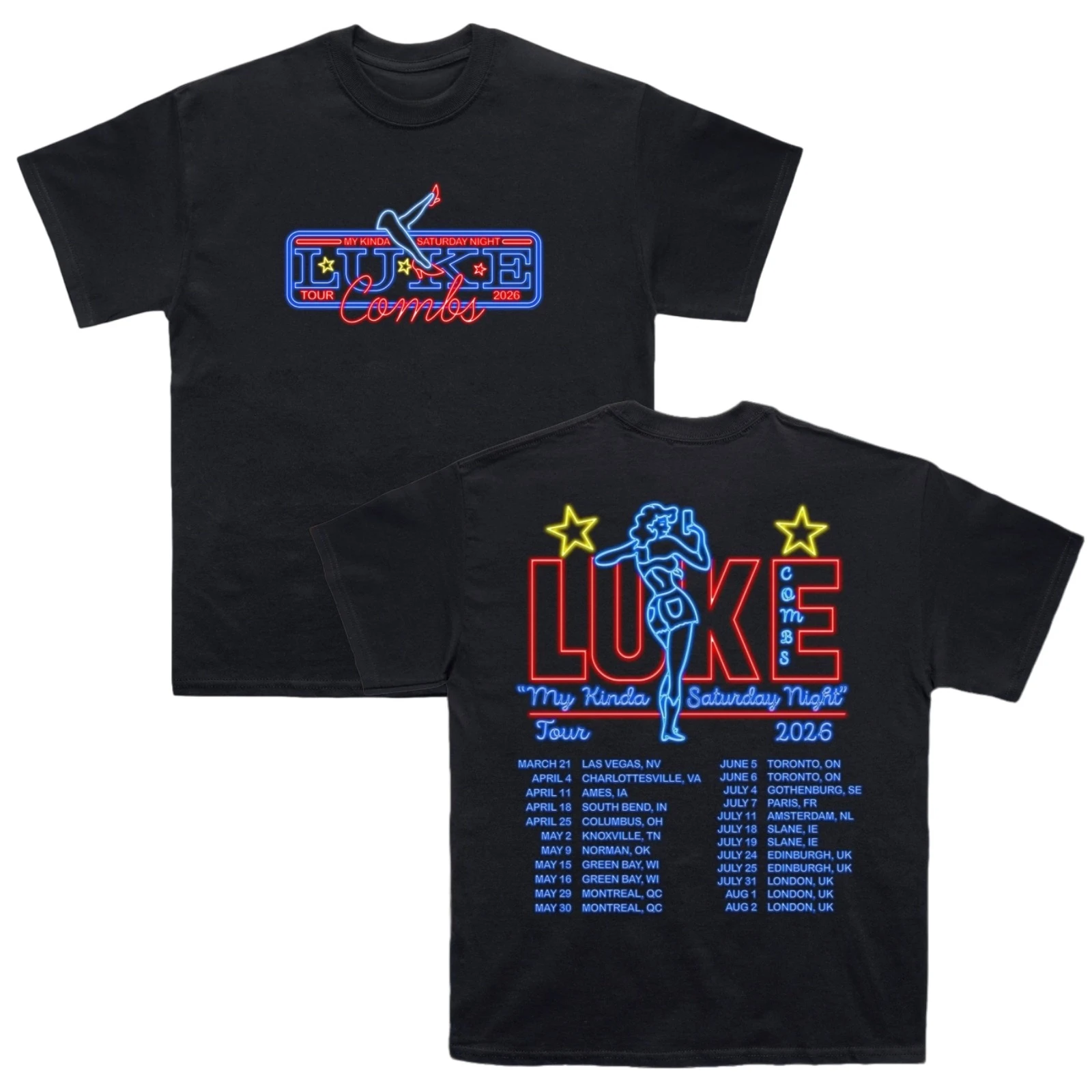 Camiseta de Hombre Luke Combs 2026 TOUR My Kinda Saturday Night, 100% Algodón, Unisex, Cuello Redondo, Manga Corta, Talla Grande, Estilo Y2K, Regalo Popular para Fans