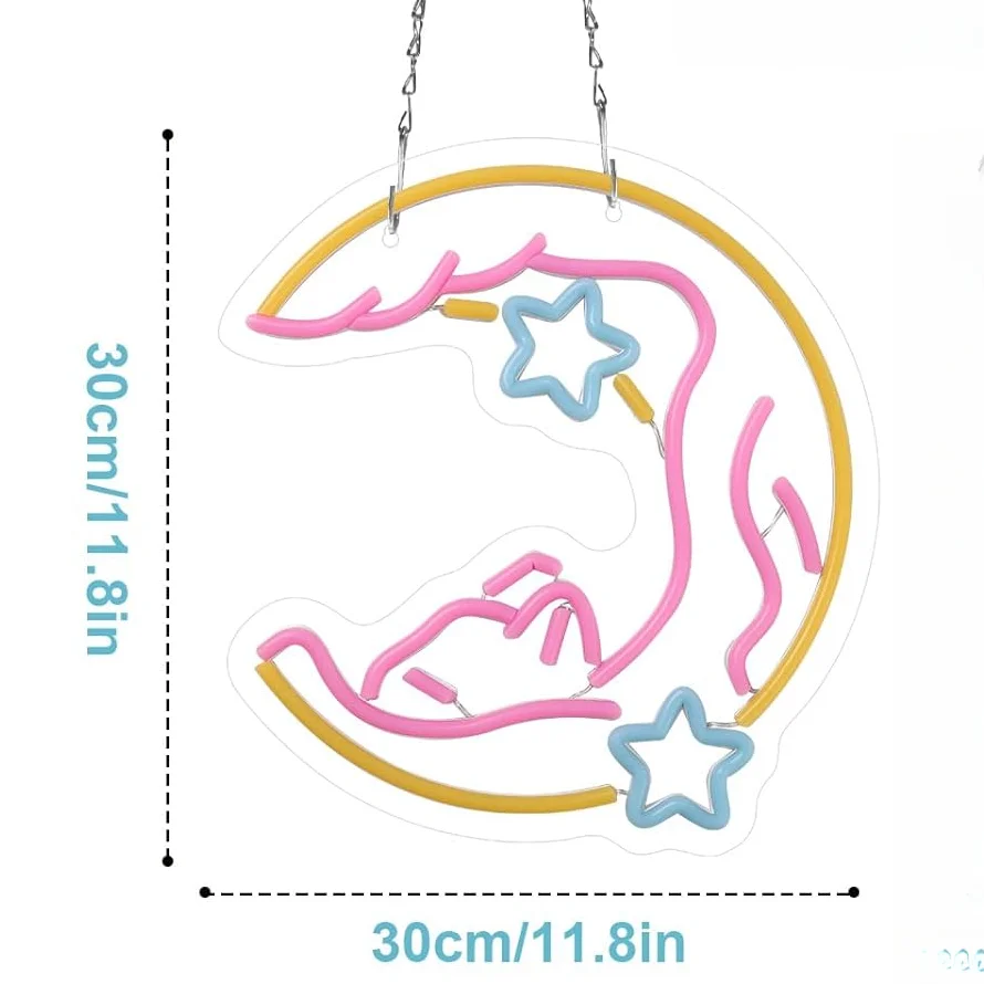 Anime Cat & Moon Neon Sign Personalized Neon Signs for Room Wall Decor LED Night Lights Home Decor Lights  Gift for Girls Boys
