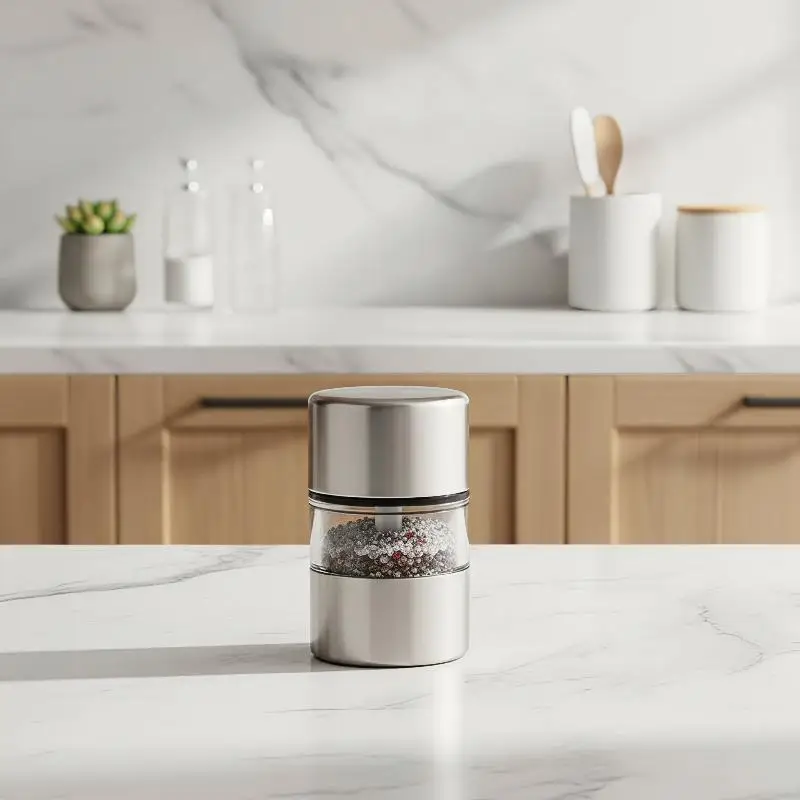 Manual Pepper Grinder Stainless Steel Lid Glass Jar Adjustable Coarseness Multipurpose for Salt Spice Kitchen Gift