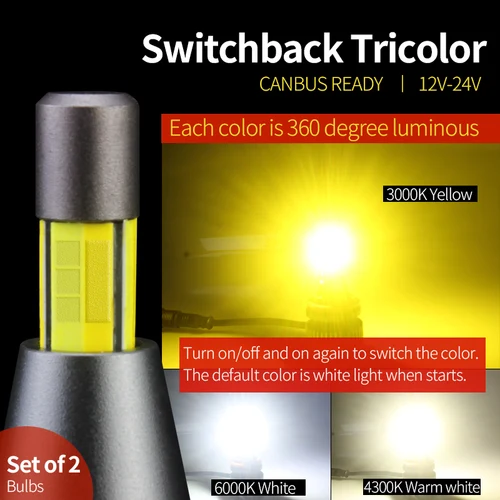 Imagen 2 del producto Luces antiniebla LED H8 H11, faros delanteros H7 H1 9006 9012, luz baja 4300K 6000K blanco/3000K amarillo tricolor 12V 55W