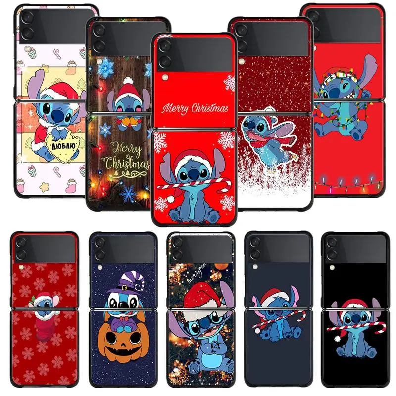 Disney Stitch Christmas Halloween Phone Case For Samsung Galaxy Z Flip 4 Z Flip3 5G Shell for Galaxy Z Flip Hard Cover Fundas