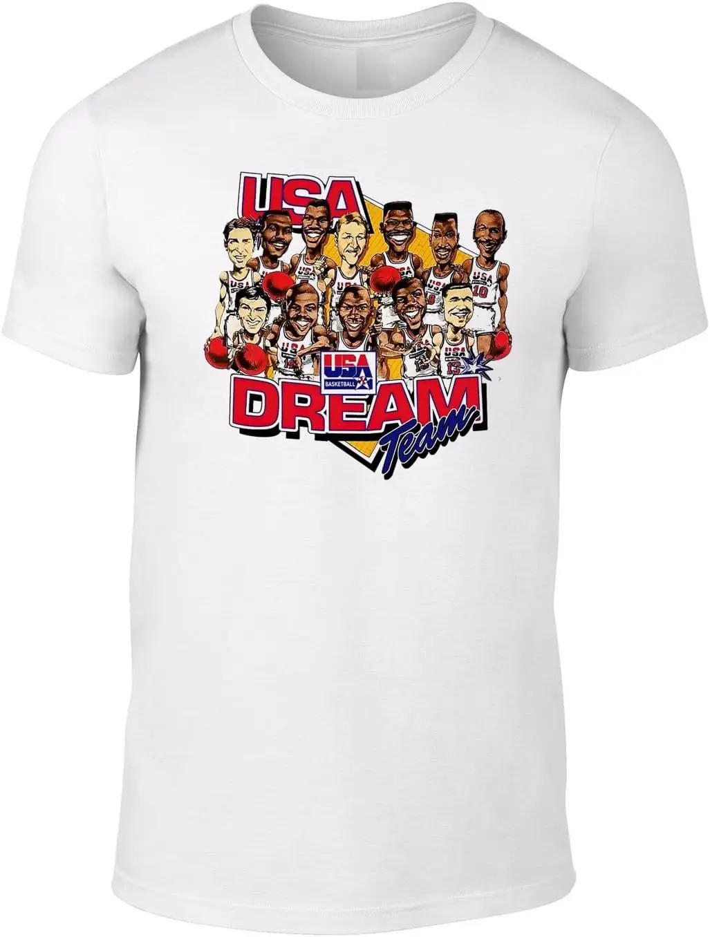 White 1992 Dream Team Big Head Style T-Shirt 100% Cotton Trendy Y2K Short-Sleeve Tee – Soft, Quick-Drying, & Moisture-Wicking; Ideal for Sports or Casual Wear; Great Gift for Christmas or Halloween.