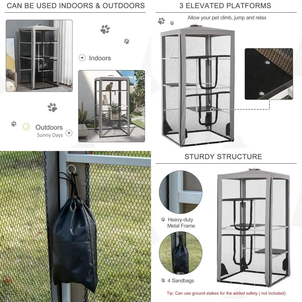 

Корпус для кошек 79 High с 3 уровнями, 2 предметами и 4 мешками с песком для стабильности, подходит для использования в помещении и на открытом воздухе.