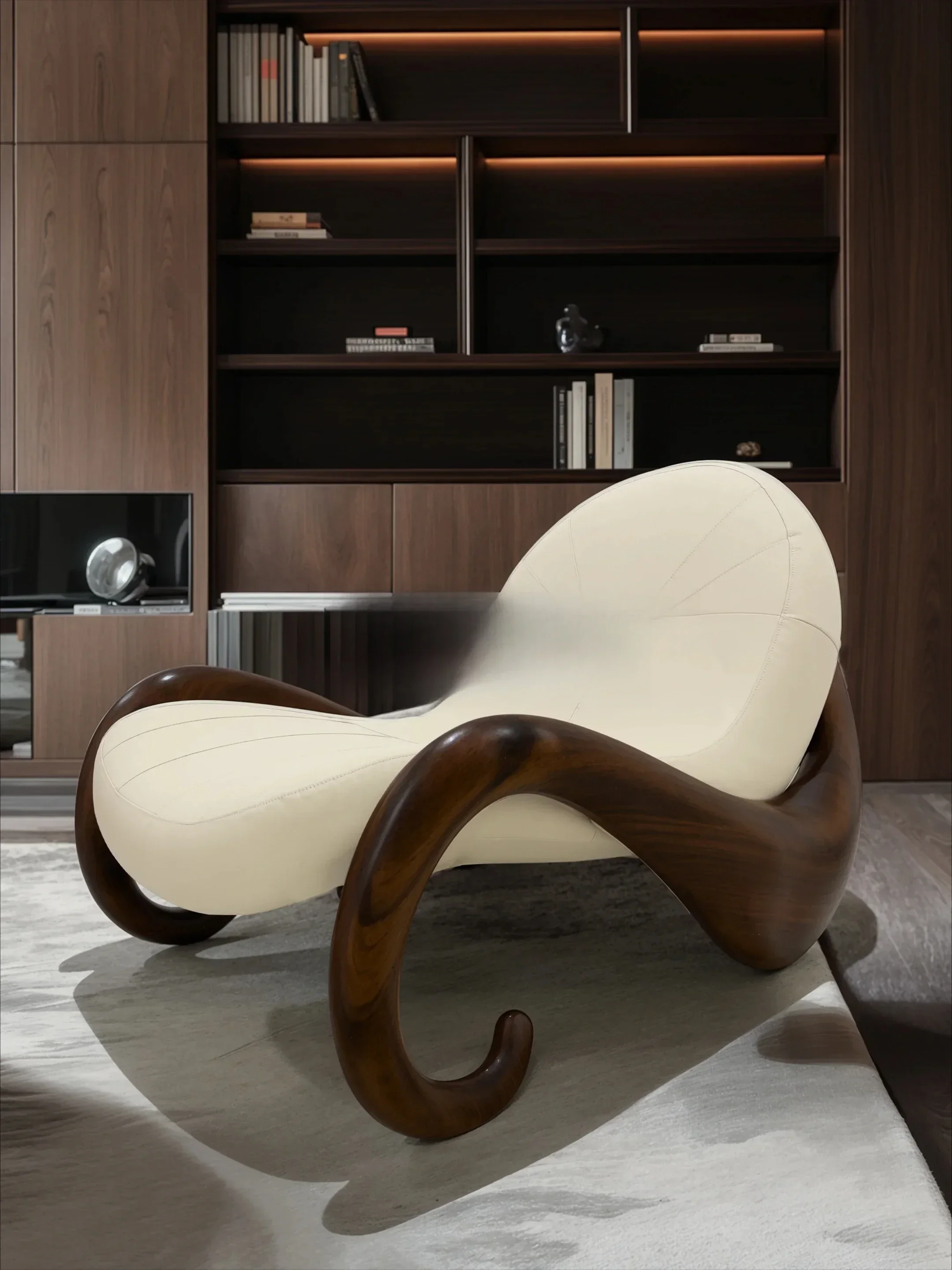 

Sofa chair creative single ebony new living room study minimalist leather leisure recliner