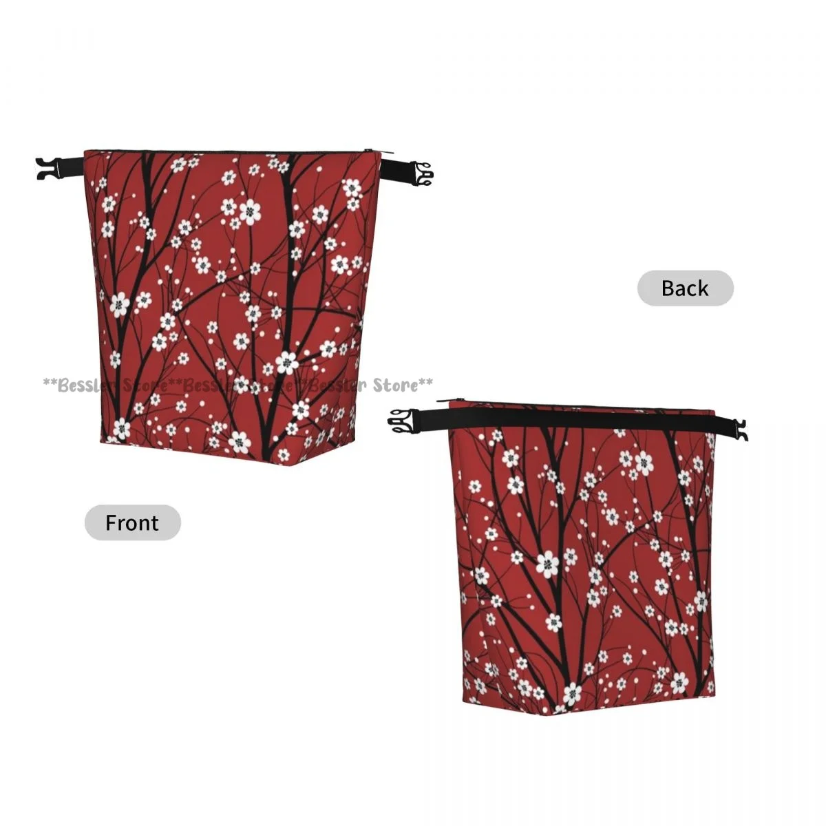 Roll Top Insulated Lunch Bag Cherry Tree Pattern Thermal Food Storage Bag Portable Bento Handbag for Daily Use
