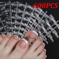 600pcs Clear Fake Toe Nail Tips Kit Soft Gel Short Aquare Acrylic Press on Toenail Full Cover 12Size False Toe Nail Art Extensio