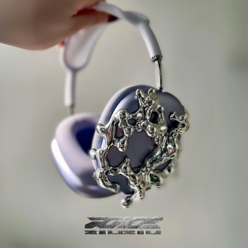 

Earphone Protective Case for AirPods Max Resin 3D Printed Electroplated Bright Silver Headphone Protective Case Accessories Gift