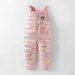 Winter Colorful Winter Backpack Pants Boys Girls One-Piece Down Cotton Pants Thickened Children's Cotton Pants 1-6 Years Old