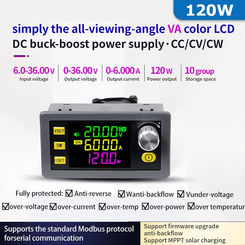 120W DC6-36V to 0-36V CNC Adjustable Voltage Regulator Constant Voltage Constant Current Solar Charging Module Support MPPT