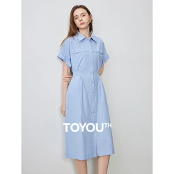 TOYOUTH Women Stripe Shirt Skirt 2024 Summer New Lower Back Dress