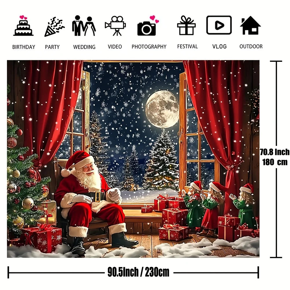 2D flat banner, 1 piece, a festive background of Santa Claus and Christmas tree, a festive home decoration banner