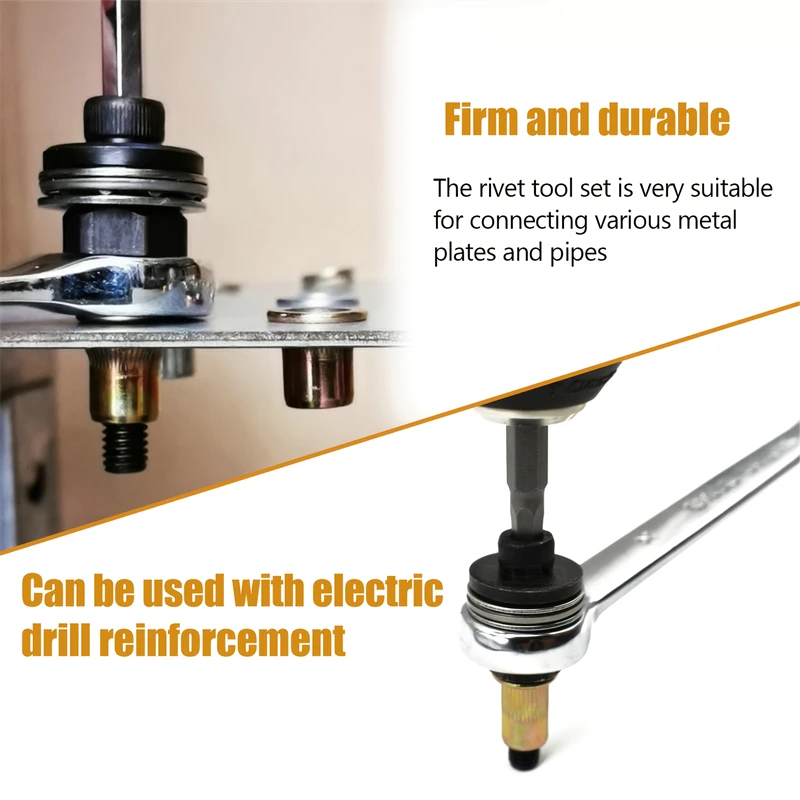 Set di pistole per dadi per rivetti manuali da 7 pezzi con kit di strumenti per rivetti manuali per dadi M3 M4 M5 M6 M8 M10 M12 per un facile installazione e un fissaggio sicuro