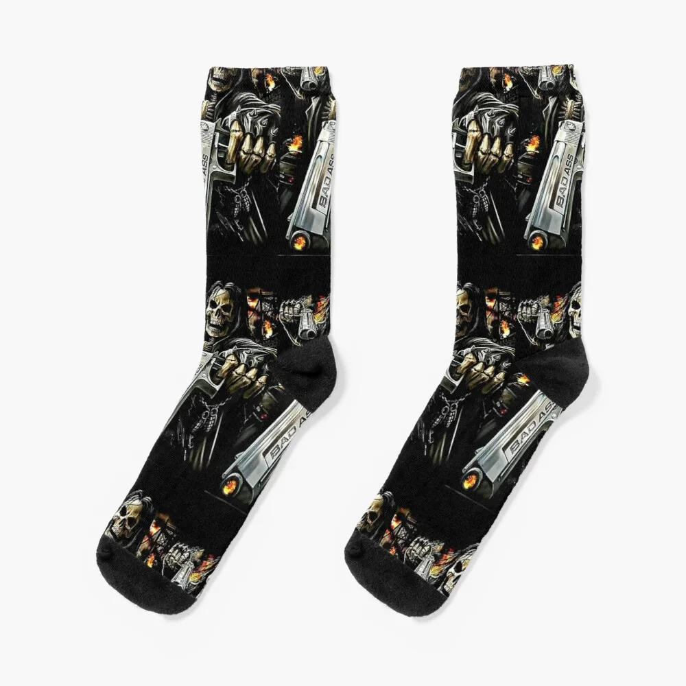 

Bad ass Biker shooting on fire. Socks Women'S Socks Socks Man Sport