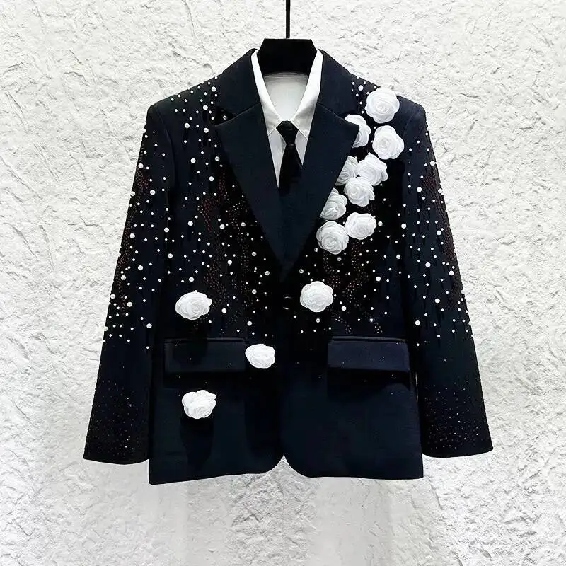 Design Three-dimensional Floral Decoration Men's Blazer Long Sleeve Handsome Performance Suit Jacket ZA25