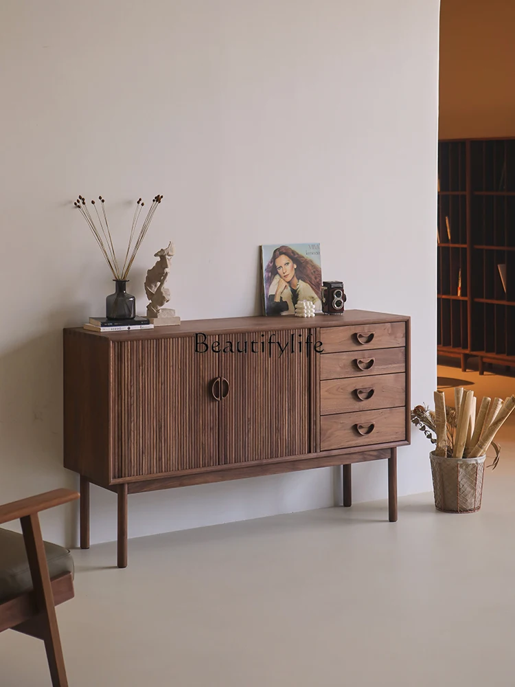 Nordic Black Walnut Vintage Sideboard Cabinet Wall Integrated Storage Organizer Entrance Cabinet