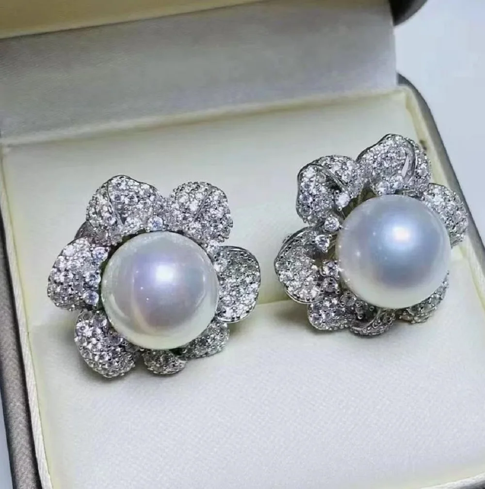 

Великолепные и изысканные серьги с жемчугом AAA12-13 мм, круглые серьги с круглым белым жемчугом Южного моря 925s