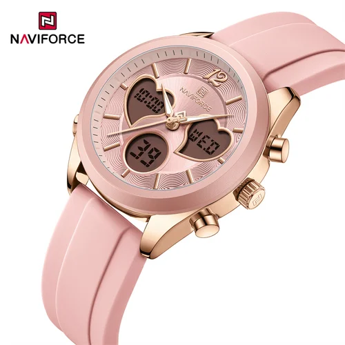 NAVIFORCE 2025 relojes de lujo de moda para mujer, relojes de pulsera deportivos de silicona con pantalla Dual de cuarzo resistente al agua hasta 30M para mujer