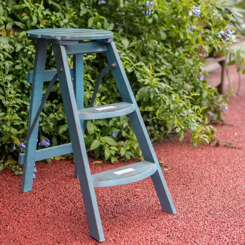 Grocery French gardening retro old solid wood folding three stairs garden small fresh flower stand table