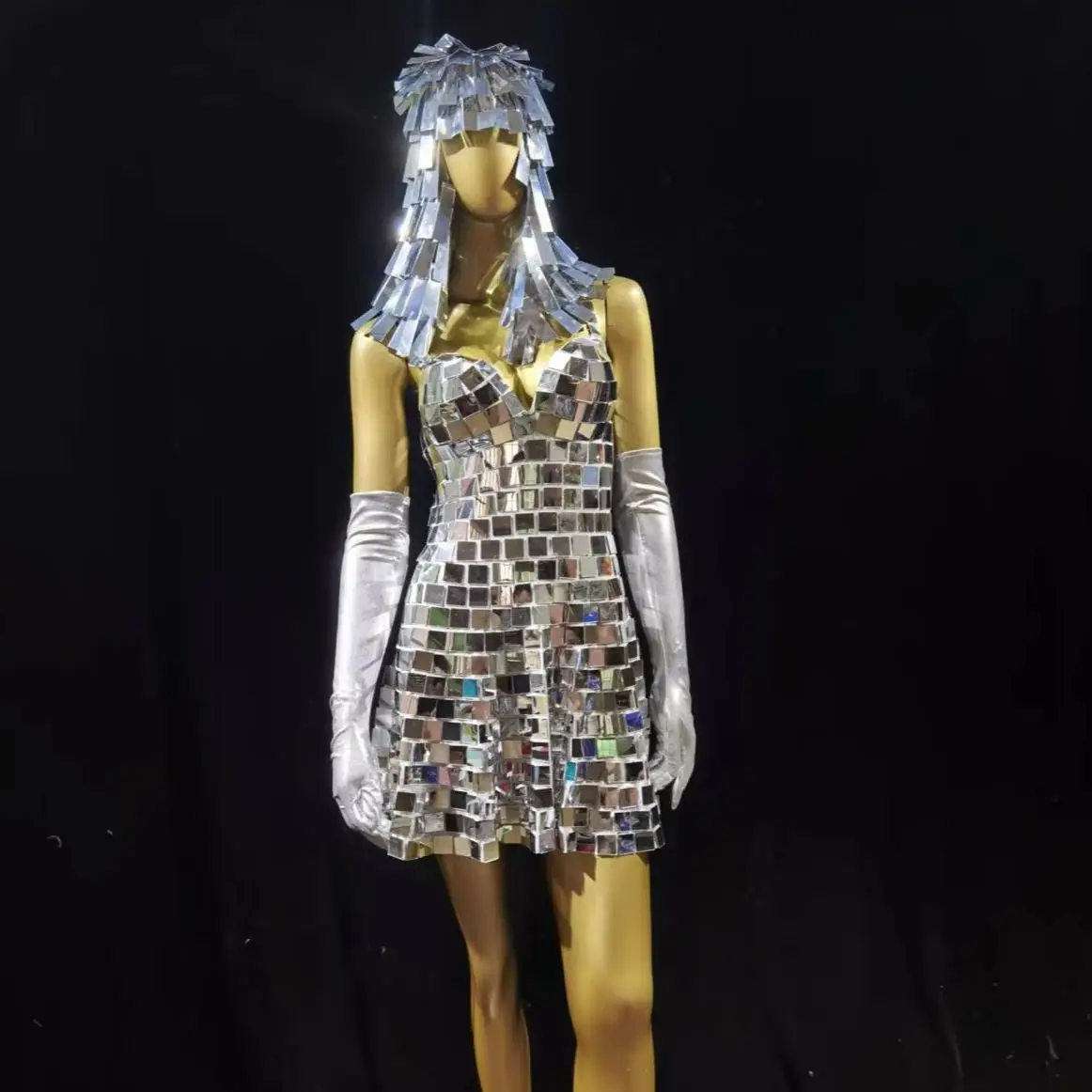 

Women's Silver Mirror Nightclub Dress Sleeveless Shiny Laser Evening Outfit for Birthday Party Bar Dancer Singer Stage Costumes