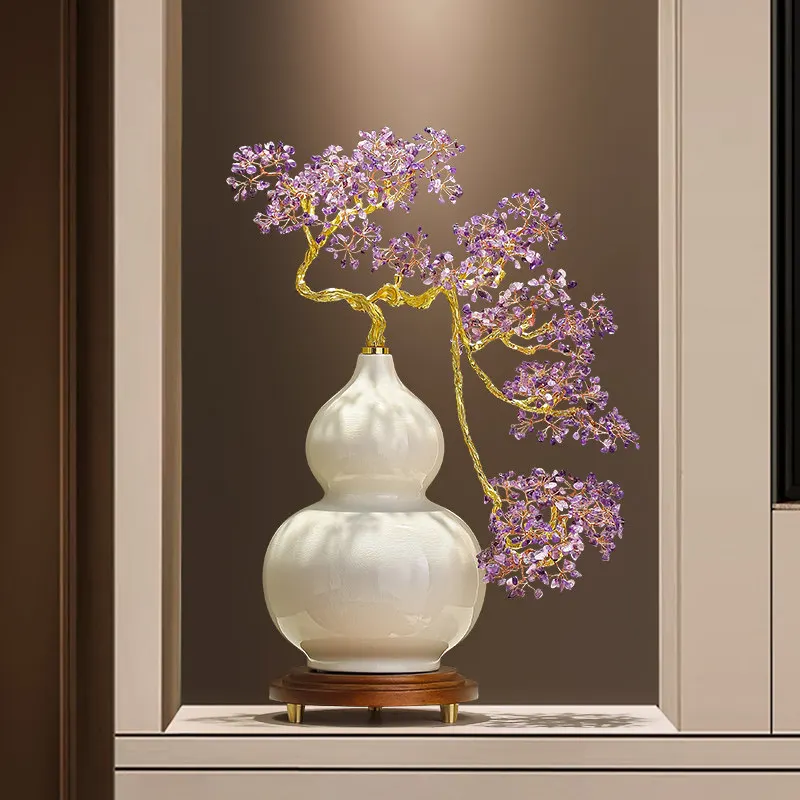 Home decoration Purple crystal green gourd ceramic statue, suitable for living room, TV cabinet, office creative decoration