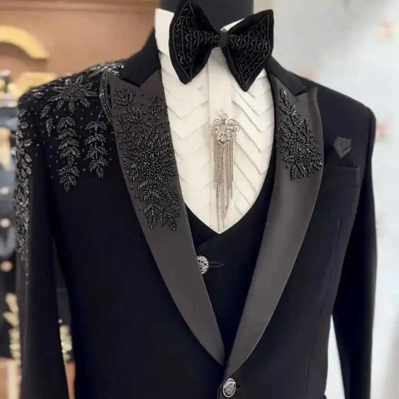 Winter Mannen Pakken 2 Stuks Blazer Jas Vest Wol Blends Brede Revers Een Knop Formele Zakelijke Bruiloft Mannen Pakken Maat Aangepast