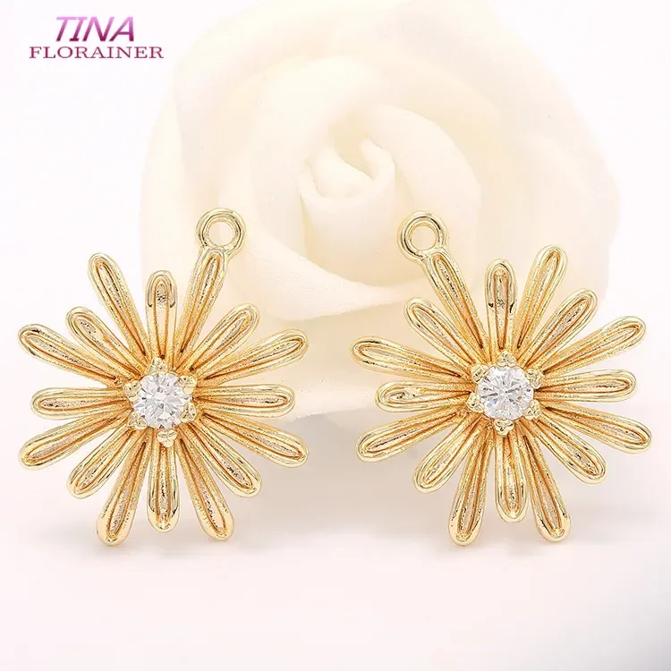 18*16MM 14K Champagne Gold Color Plated Brass with Zircon Daisy Charms Pendants High Quality Diy Jewelry Accessories