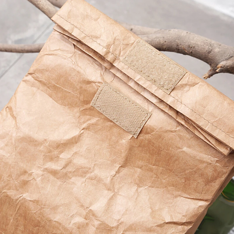 Brown Paper Lunch Bag Reusable Insulated Thermal Cooler Sack Magnetic Closure