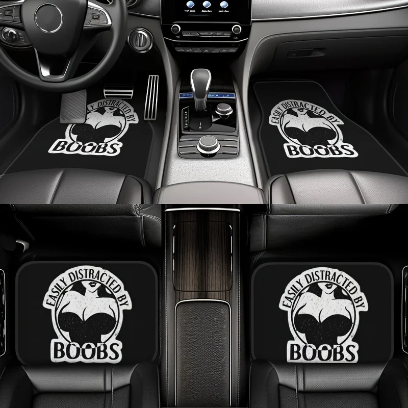 Set Of 4 Colorful Design Car Floor Mats | Durable, Easy-to-Clean Polyester, Universal Fit For All Cars, Ideal For Any Weather, P