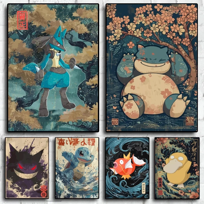 

Retro Style Pokemon Lucario Wall Painting Anime Poster with Rich Details Cartoon Character Picture Home Children's Bedroom Decor