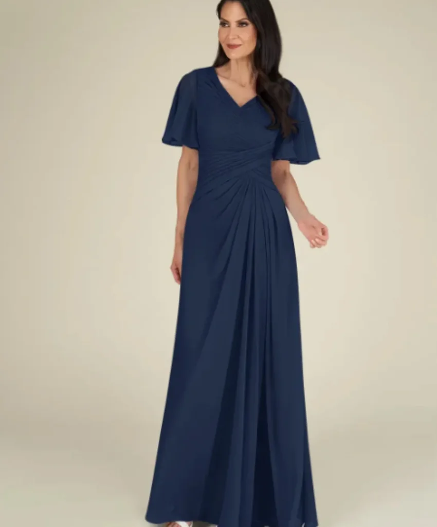 

Chiffon With Ruffle Short Sleeve Vestido De Festa Para Mae Da Noiva Elegant Mother of the Bride Groom Dress فساتين طويلة