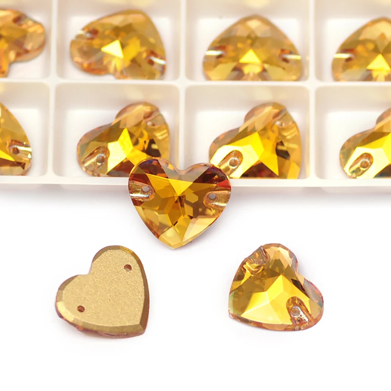 YANRUO 3259 All Sizes Metallic Sunshine Heart Strass Sewn Stones Flat Back Gold Rhinestones Glass Crystals For Decoration