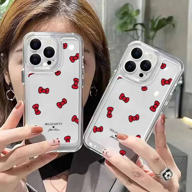 

Sanrio Hello Kitty Bow Full Screen KT Bowknot Phone Case For iPhone 16 15 14 13 12 11 PRO MAX XR X XS MAX 7 8 PLUS Soft Cover