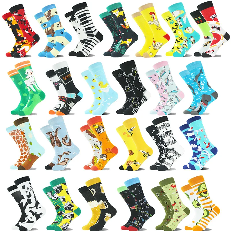 Creative Irregular AB Style Women Men  Fashion Personality Street Fashion Giraffe Duck Sheep Airplane Print Socks