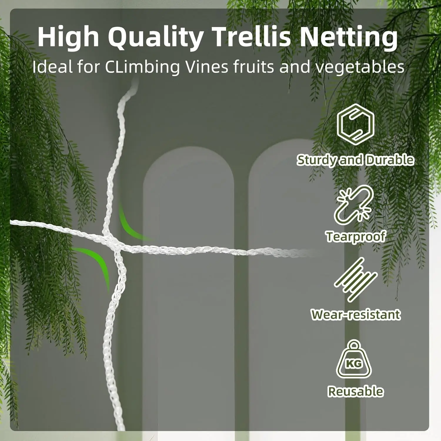 Garden Trellis Netting Outdoor Heavy Duty Nylon Climbing Netting net for Cucumber Tomato Fruits Vegetables Grow Holder Brackets