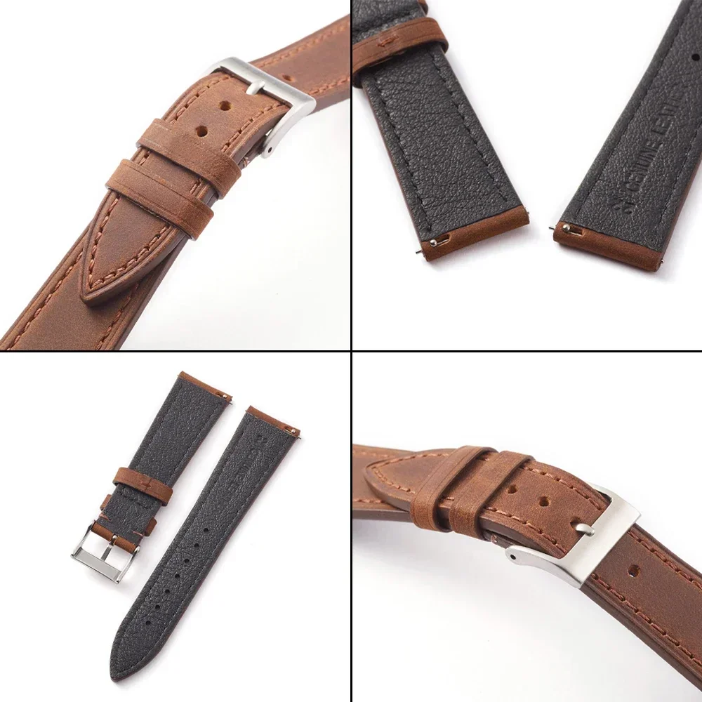 18mm 19mm 20mm 21mm 22mm Vintage Leather Watch Band Strap for Huawei Bracelet Universal Quick Release Soft Wristband