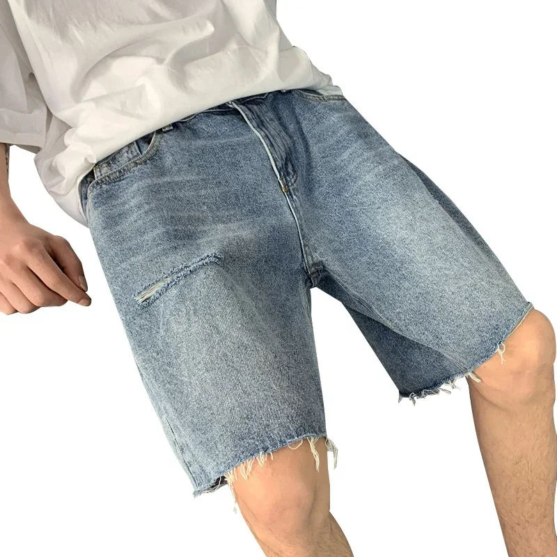 PantsNew Arrival Men Jeans Shorts Men Ripped Hole Knee Length Classic Simple Fashion Casual Loose Denim Shorts Male High Quality