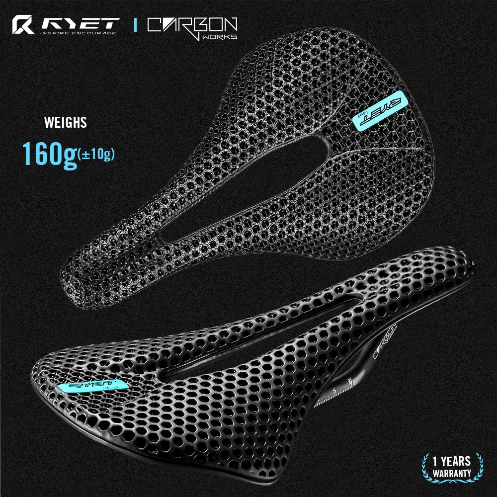 RYET 3D Printed Bike Carbon Saddle 140mm 143mm Super Light Road MTB Racing Saddles Bicycle Seat Cushion Cycling Seating Parts