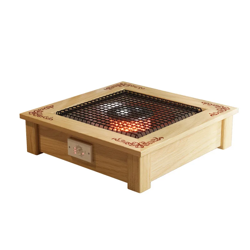 

Деревянный электрический обогреватель для костра - обогрев углеродной кристаллической пластины, внутренняя грелка для ног для дома, зимняя настольная плита