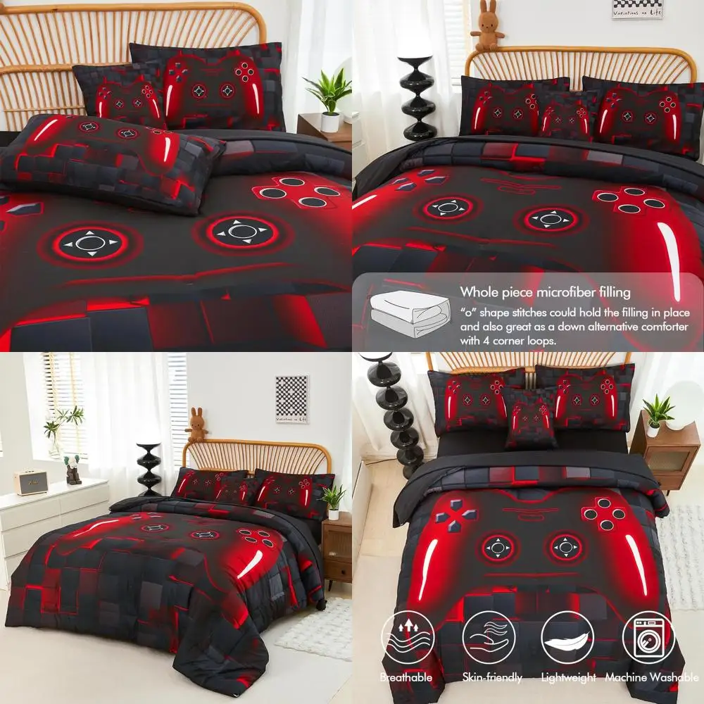 

Игровой комплект постельного белья Queen Size 3D Gamepad для мальчиков, красный и черный, комплект одеял и простыней для подростков