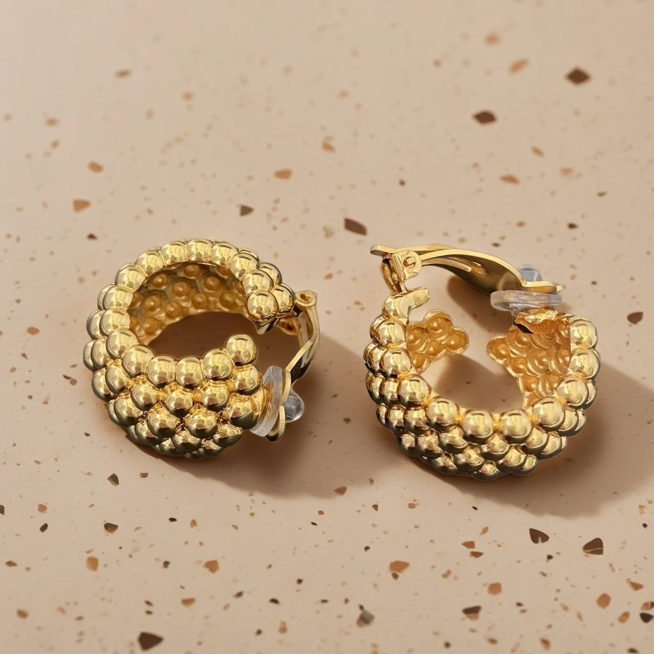 Yuri Ailey Vintage Gold Beaded Clip On Earrings for Women No Pierced Fashion Bubble Bead Hoop Ear Clips Jewelry Gift for Ladies